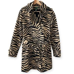 Lauren Ralph Lauren Zebra Animal Print Belted Trench Coat